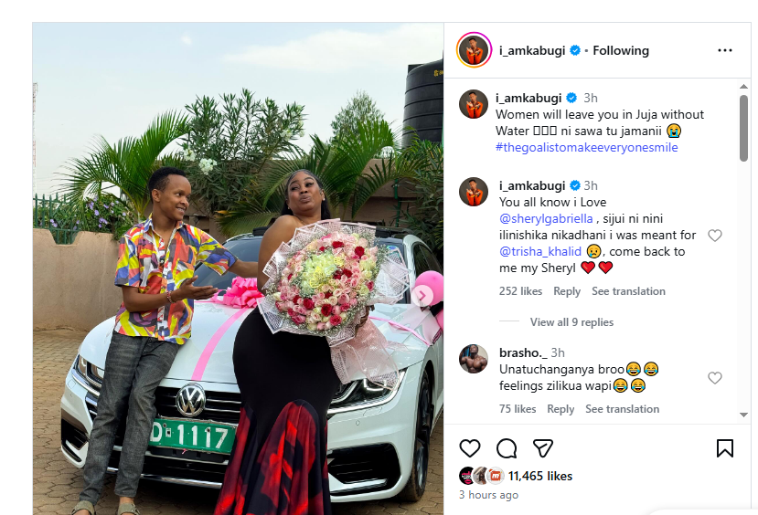 Kabugi regrets dumping Sheryl Gabriella. PHOTO/Screengrab by K24 Digital from Instagram by @i_amkabugi