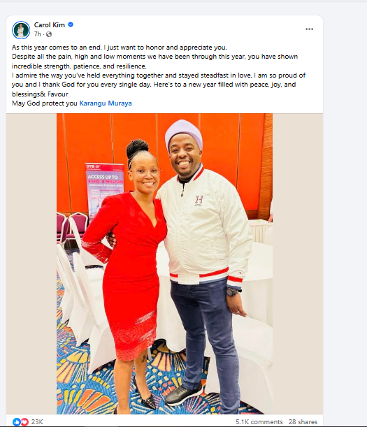 Carol Kim praises Karangu Muraya. PHOTO/@Screengrab by K24 Digital from Facebook by @carol.kim.712