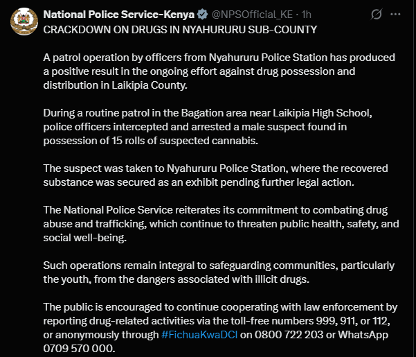 A post shared by the NPS on X. PHOTO/Screengrab by K24 Digital from @NPSOfficial_KE

