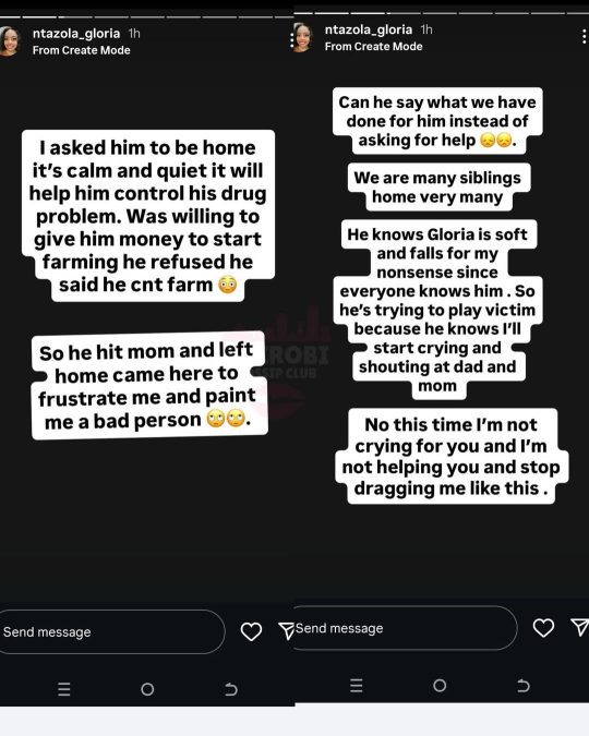 Ntazola Gloria's post about her support for her brother. PHOTO/Screengrab