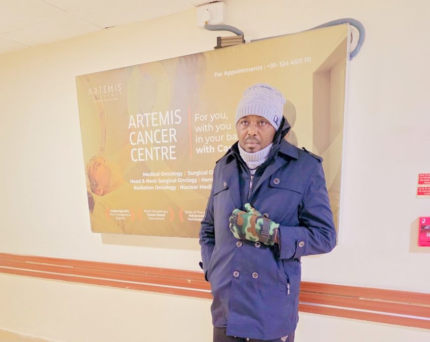 Njeru Thiga posing at the Artemis Cancer Centre in India. PHOTO/https://www.facebook.com/KaranguMurayaMc