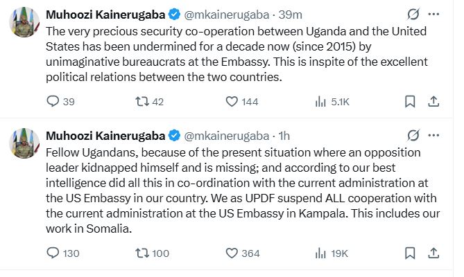 An image by K24 Digital showing Muhoozi Kainerugaba’s earlier posts on X which have since been deleted. PHOTO/@mkainerugaba