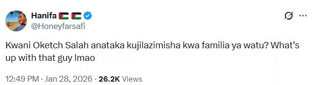 Hanifa Ada's statement. PHOTO/@Honeyfarsafi