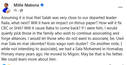 Suba North MP Millie Odhiambo’s statement posted on Facebook on January 29, 2026. PHOTO/ https://www.facebook.com/millie.mabona