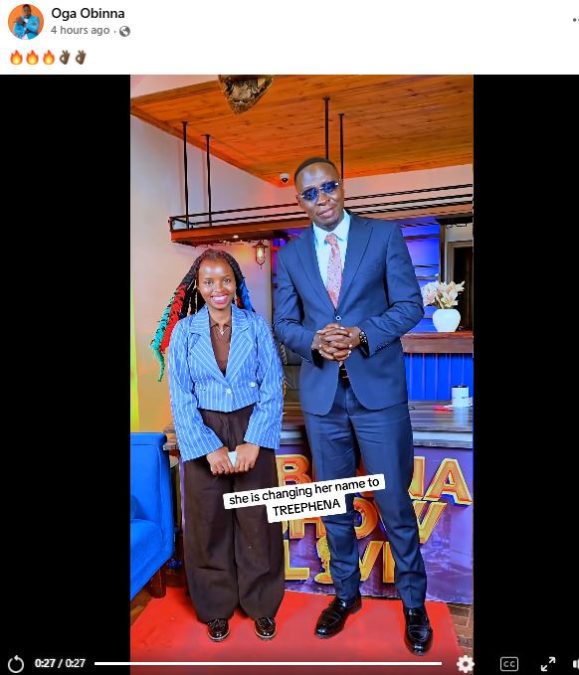 A screengrab image of the video shared by Oga Obinna. Truphena Muthoni confirmed changing her name to Treephena Muthoni. PHOTO/ https://www.facebook.com/OfficialOgaObinna
