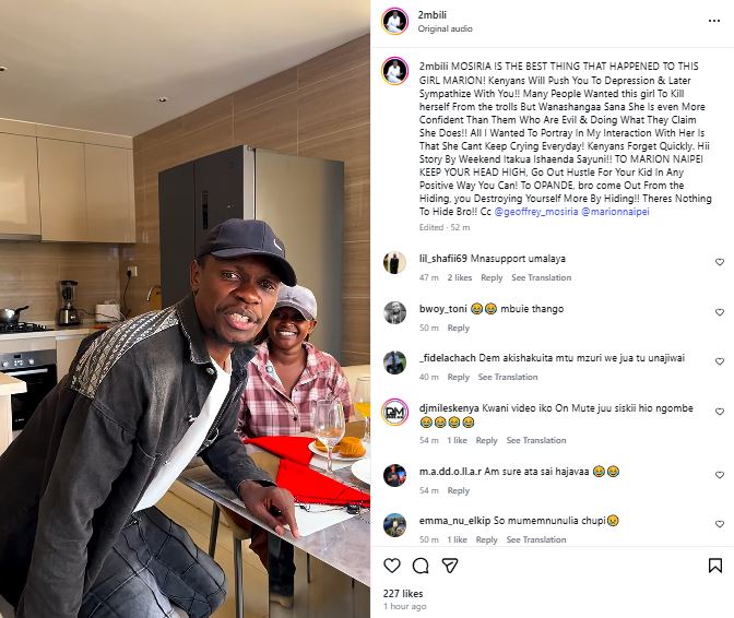 A screengrab image of the video posted by 2Mbili on Instagram. PHOTO/ https://www.instagram.com/2mbili/