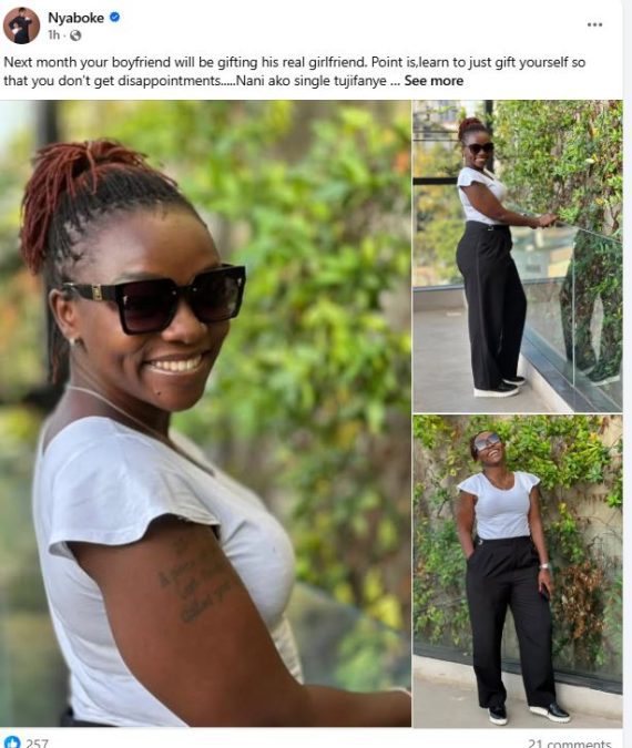 A screenshot of Nyaboke’s statement in which she shared some tips to avoid disappointment on Valentine’s Day. PHOTO/ https://www.facebook.com/profile.php?id=100045414098194