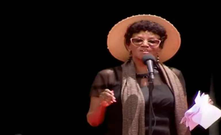 Akinyi Wenwa speaking during her brother Raila Odinga's burial on Sunday, October 19, 2025. PHOTO/Screengrab by K24 Digital.