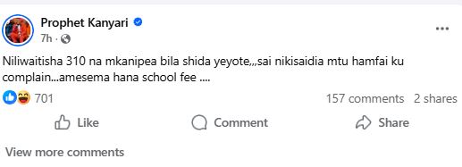 Prophet Victor Kanyari’s statement. PHOTO/ screenshot by K24 digital from https://www.facebook.com/prophetkanyari