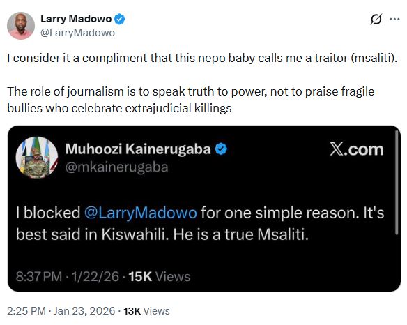 Larry Madowo’s tweet on X.PHOTO/K24Digital screengrab from https://x.com/LarryMadowo