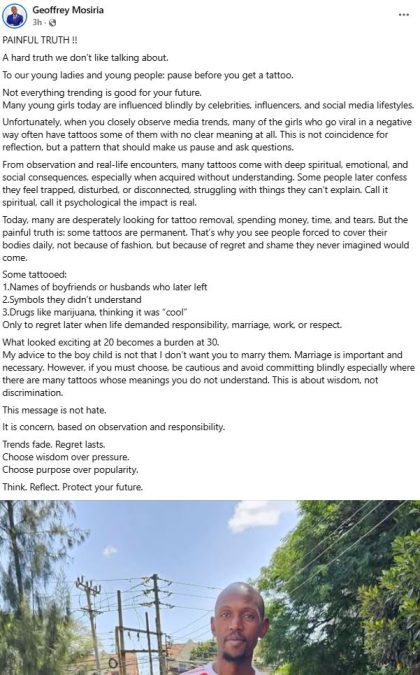 Geoffrey Mosiria’s statement posted on his Facebook account on January 26, 2026. PHOTO: Screengrab by K24 Digital/ https://www.facebook.com/profile.php?id=61556717457392