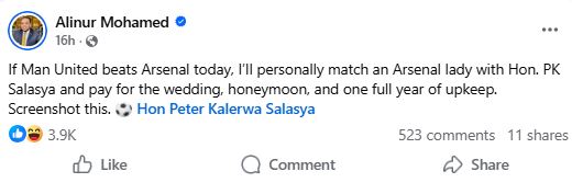 Alinur Mohamed's statement. PHOTO/https://www.facebook.com/honalinur