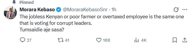 Morara Kebaso’s statement. PHOTO/ X @MoraraKebasoSnr