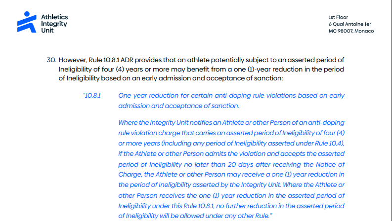 A section of AIU's statement on Brian Limo's ban. PHOTO/@aiu_athletics/X
