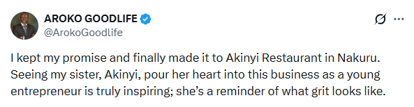 Tweet By Philip Aroko. PHOTO/@ArokoGoodlife/X