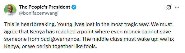 Tweet by Boniface Mwangi. PHOTO/Screengrab by K24 digital.