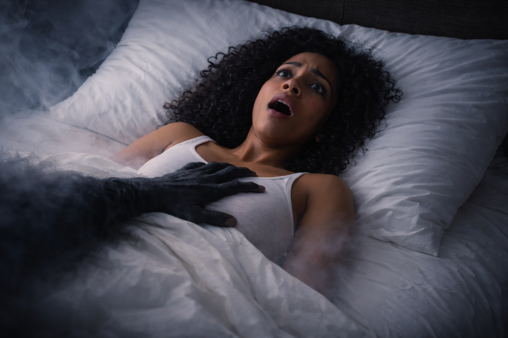 AI-generted image of someone experiencing a sleep paralysis.