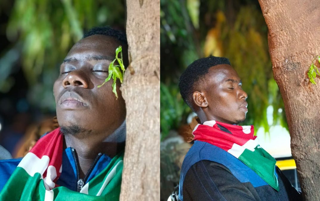 James Irungu during his tree-hugging challenge. PHOTO/https://www.facebook.com/jymo.irungu