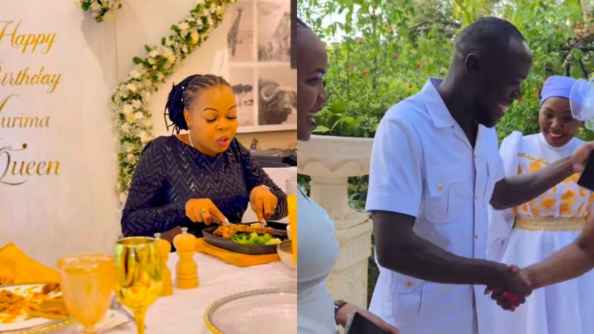 A collage of Baby Top eating and guests at her party greeting each other. PHOTOS/Screengrabs by K24 Digital of Facebook video by https://web.facebook.com/BabieTops