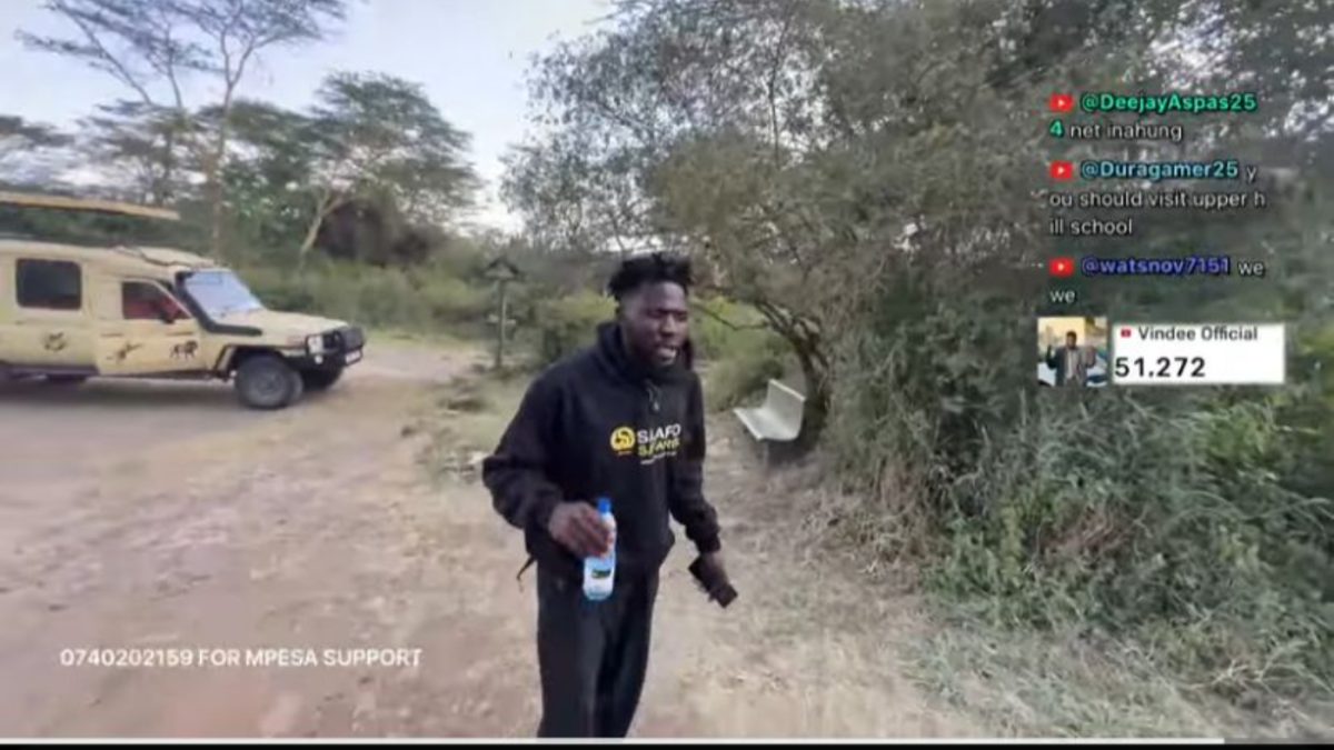 Vindee streaming from the Nairobi National Park. PHOTO/Screengrab by K24 Digital of YouTube live by @ishowspeed.