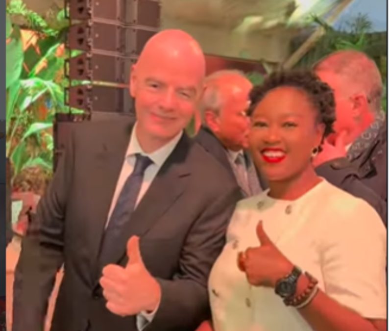 Nana Owiti with FIFA President Gianni Infantino. PHOTO/@nanaowiti/Instagram