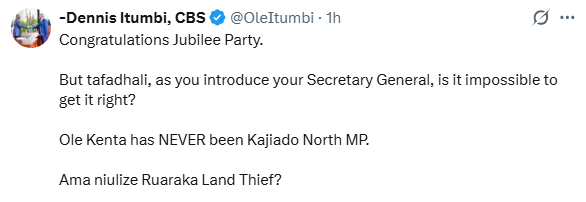 Tweet by Dennis Itumbi. PHOTO/Screengrab by Dennis Itumbi.
