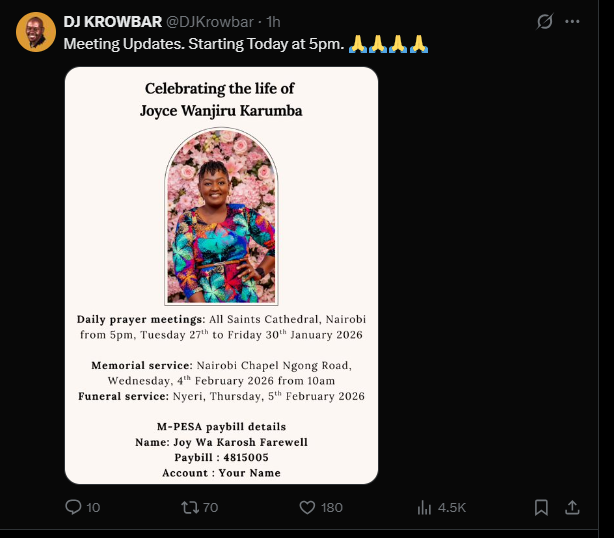 A post shared by DJ Krowbar on his X account. PHOTO/Screengrab by K24 Digital