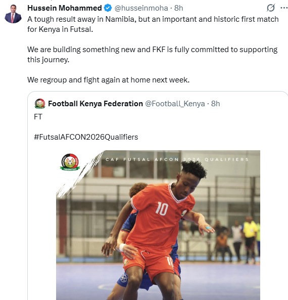FKF's Prsident Hussein Mohammed's reaction to Kenya's defeat in their futsal debut on Friday, January 23, 2026. PHOTO/Screen grab by K24 Digital/@husseinmoha/X