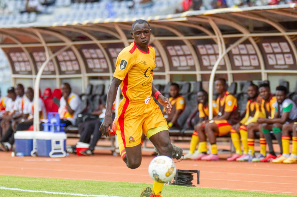 Moses Shumah dribbles forward during Dynamos' tie against Rivers United in the CAF CL. PHOTO/ https://web.facebook.com/PowerDynamosFootballclub