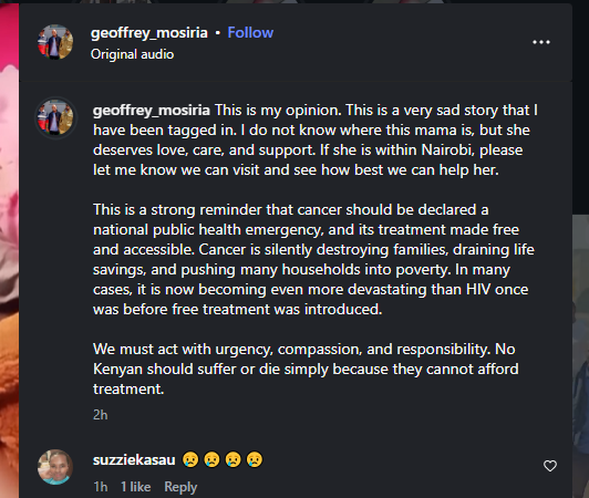 A post shared by Geoffrey Mosiria on Instagram. PHOTO/Screengrab by K24 Digital