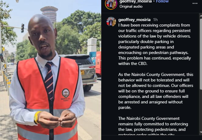 A post shared by Goffrey Mosiria on Instagram. PHOTO/Screengrab by K24 Digital