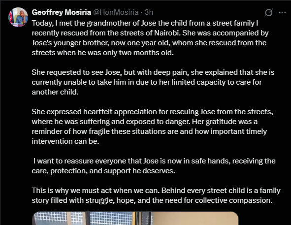 A post shared by Geoffrey Mosiria on X. PHOTO/Screengrab by K24 Digital 