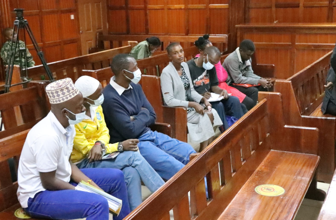 Suspects accused of murder of former Kabete MP and robbery appear before Justice Lawrence Mugambi for the ruling on the petition they filed challenging robbery with violence charges on Wednesday, January 28, 2026. PHOTO/Zipporah Ngwatu