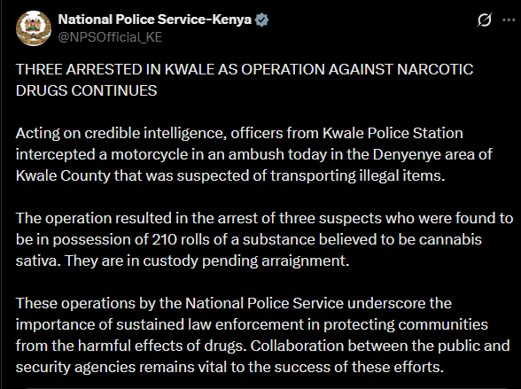 A post shared by the NPS on X. PHOTO/Screengrab by K24 Digital