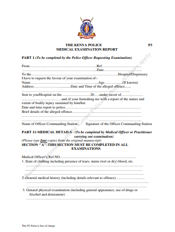 Page one of P3 form. PHOTO/https://www.nationalpolice.go.ke/