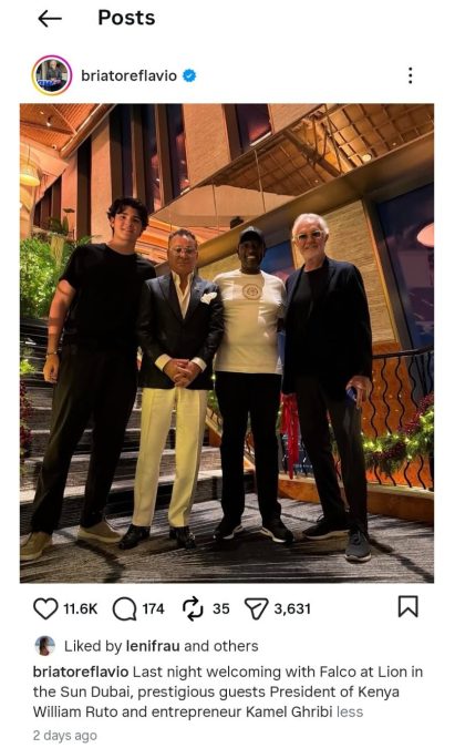 A screengrab of an Instagram post by Italian billionaire Flavio Briatore.