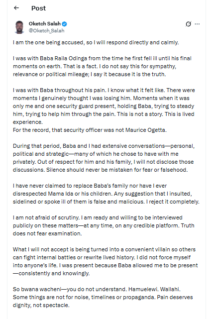 Oketch Salah describes relationship with Raila Odinga. PHOTO/Screengrab by K24 Digital from X by @Oketch_Salah