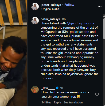A post shared by Peter Salasya on his Instagram. PHOTO/Screengrab by K24 Digital