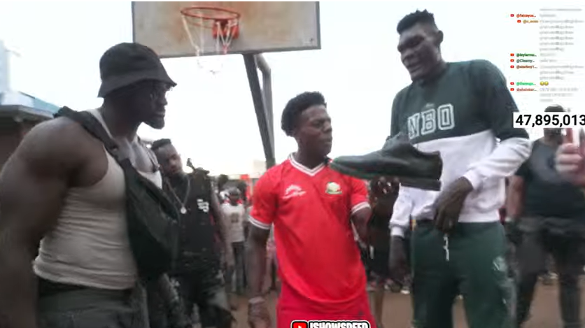 IShowSpeed meets Gen-Z Goliath, amazed by his shoe size