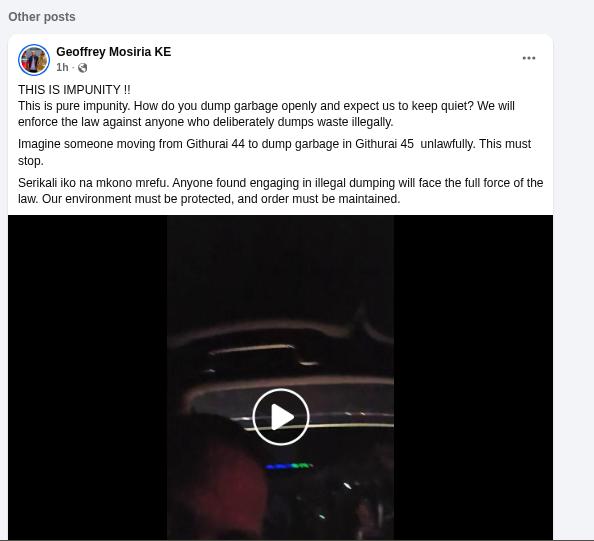 Geoffrey Mosiria catches man doing illehgal dumping. PHOTO/Screengrab by K24 Digital from Facebook by @kiongozi.mosiriake