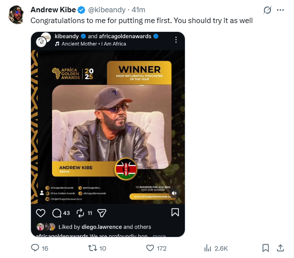 Tweet by Andrew Kibe. PHOTO/Screengrab by K24 digital.