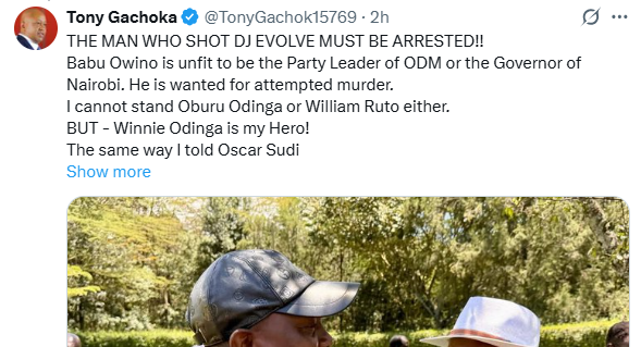 Tweet by Gachoka. PHOTO/Screengrab by K24 digital.