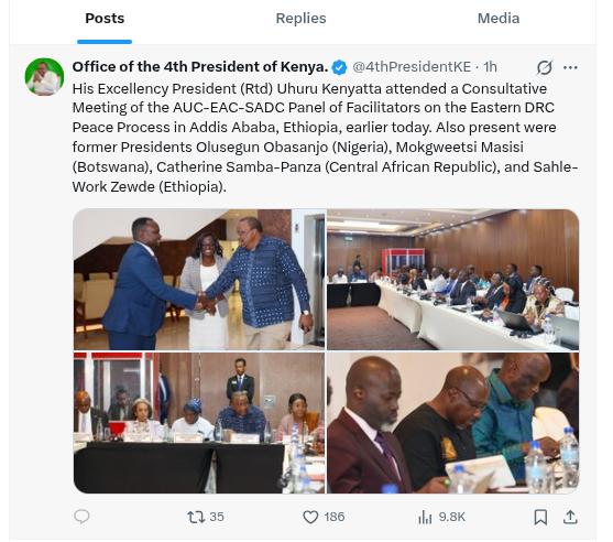 Retired President Uhuru Kenyatta in Ethiopia. PHOTO/Screengrab by K24 Digital from X by @4thPresidentKE