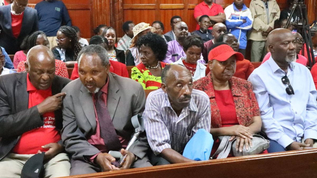 Family of the victims and survivors of 1998 US Embassy Al-qaed terrorists before Milimani High Court Judge Lawrence Mugambi on Wednesday, January 28, 2026.PHOTO/Zipporah Ngwatu