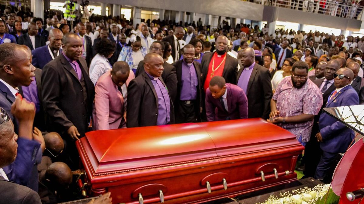 Bishop Likavo's casket being hoisted onto a hearse during his memorial. PHOTO/https://www.facebook.com/ivceldoret