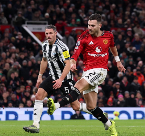 Manchester United's defender Diogo Dalot in action against Newcastle United. PHOTO/@ManUtd/X