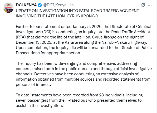 Part of the statement by DCI. PHOTO/screengrab by K24 digital/X