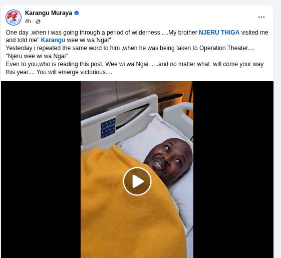 A post of Karangu Muraya speaking about Njeru Thiga. PHOTO/Screengrab by K24 Digital from Facebook by @KaranguMurayaMc