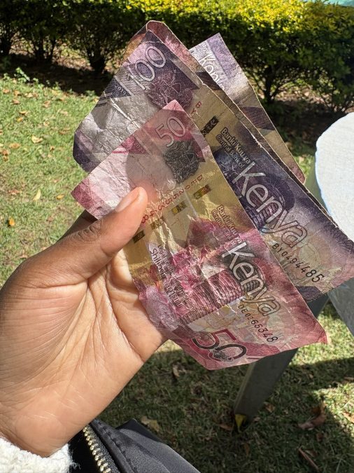 A person holding kenyan currency notes. PHOTO/@Wanjiru2027/X