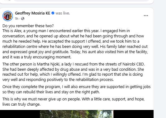 Geoffrey Mosiria gives update of two Kenyans. PHOTO/Screengrab by K24 Digital from Facebook by @kiongozi.mosiriake